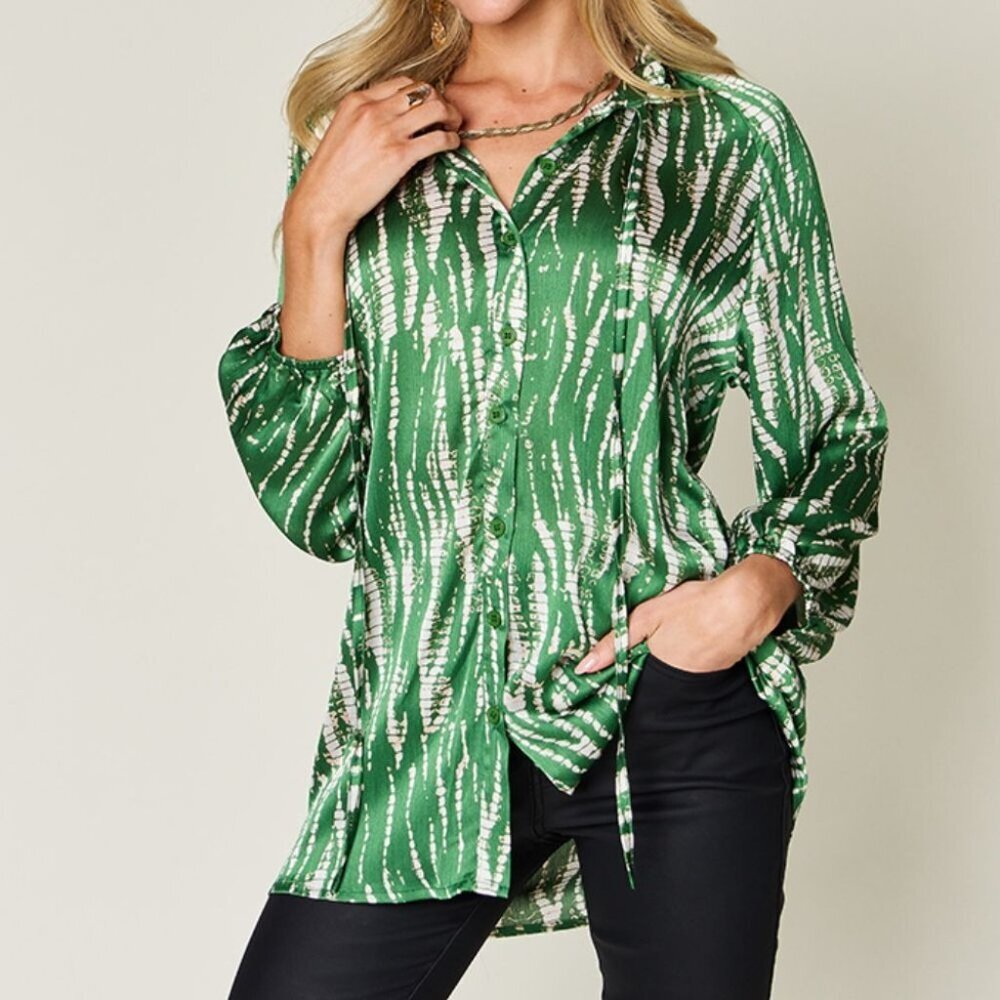 NWT Double Take Full Size Printed Button Up Long Sleeve Shirt